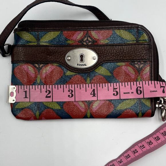 Fossil Key-Per Floral Coated Canvas Crossbody Purse + Wallet Wristlet Pink Black - Picture 11 of 11